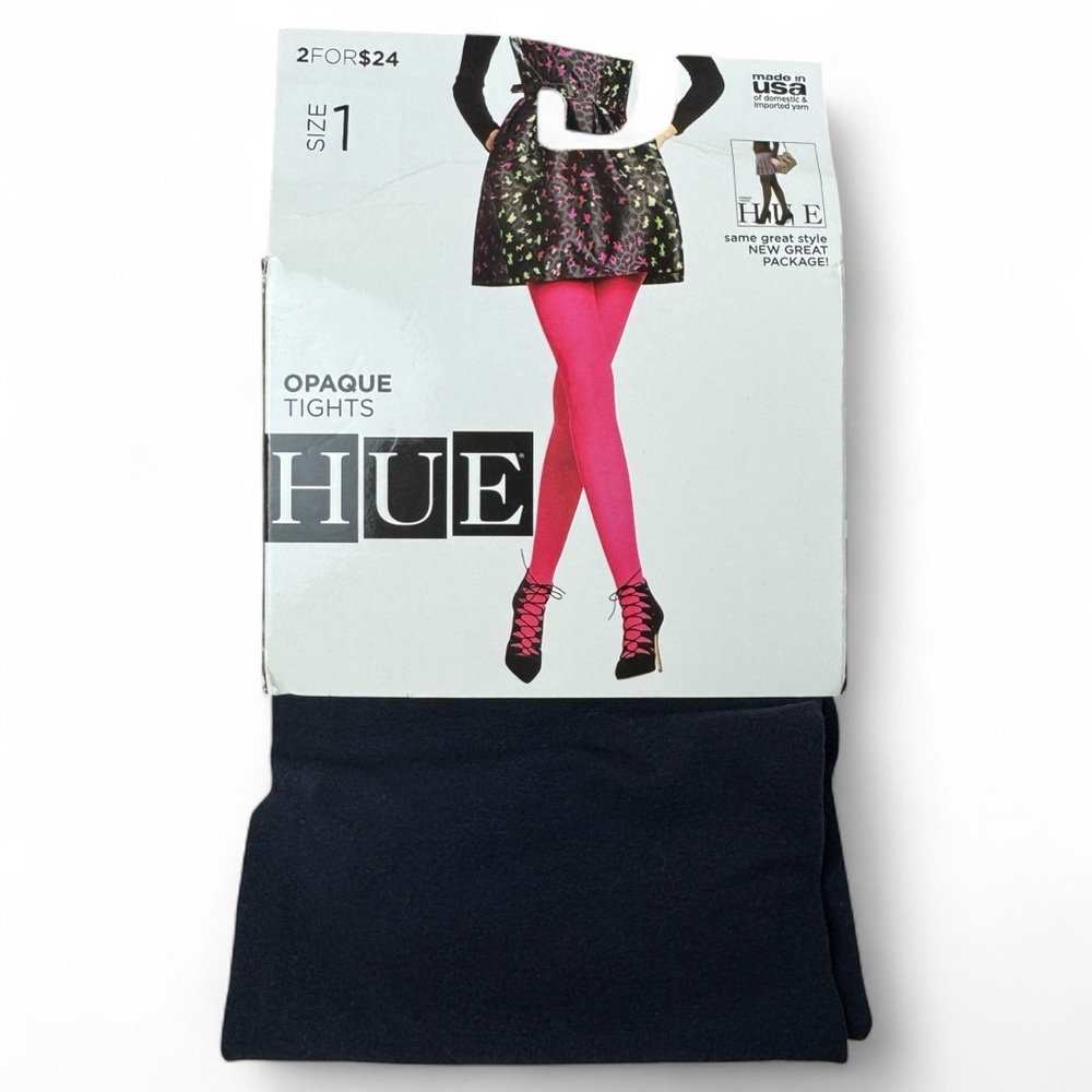 HUE Opaque Tights Non-Control Top Womens Size 1 Navy Blue New